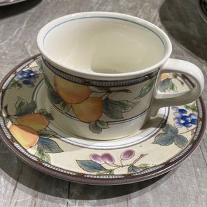 Mikasa intaglio garden harvest tea, cup and saucer. Sold individually.
